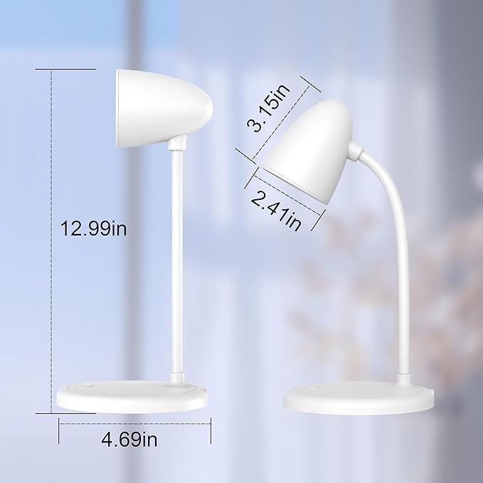 LED Desk Lamp for Home Office,3 Light Colors,Table Lamp,Dimmable Reading Light for Bedside Small Desk Lamp for College Dorm Room,Bedroom Desk Light,White