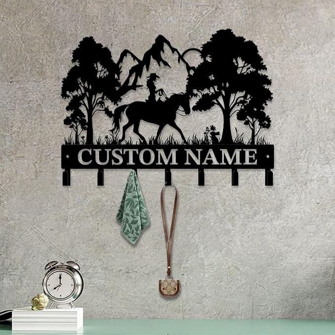 Custom Horse Key Hook - Personalized Forged Iron Wall Keys Holder with Equestrian Design, Black Metal Home Decor for Horse Theme Lovers (Style A)