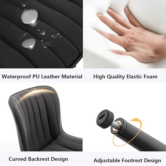 Leather Dining Chairs Set of 6, Upholstered Dining Room Chairs with Metal Legs, Modern Dining Chair for Dining Room, Kitchen (Black)