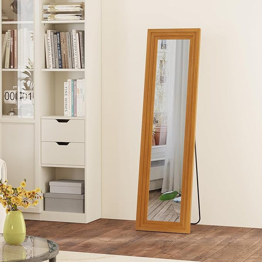 Full Length Mirror,58x16 Inch Full Length Mirror Wall Mounted,Vertical Hanging,Leaning Standing for Bedroom,Living Room,Rectangular Wooden Frame,Walnut Color.