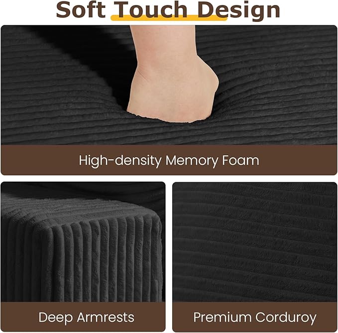 3 Seater Boneless Couch for Living Room, Convertible Futon Sofa Bed Comfy Pull Out Couch with 5 Pillows & Detachable Washable Cover, Upholstered Floor Sofa in A Box, No Assembly Required, Black