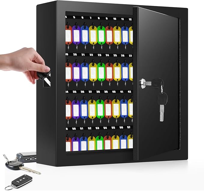 100 Keys Key Cabinet, Anti-Theft Key Lock Box with Key Tags, Adjustable Key Organizer Wall Safe for Car Office House Garage Rental Business