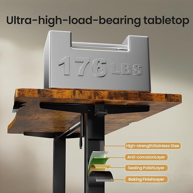 Veken 63 x 28 Inch Electric Standing Desk, Sit to Stand Up, Work Home Office Computer Table for Study, Walking Pad, Writing, and Games, Wooden Desktop Desks, Brown