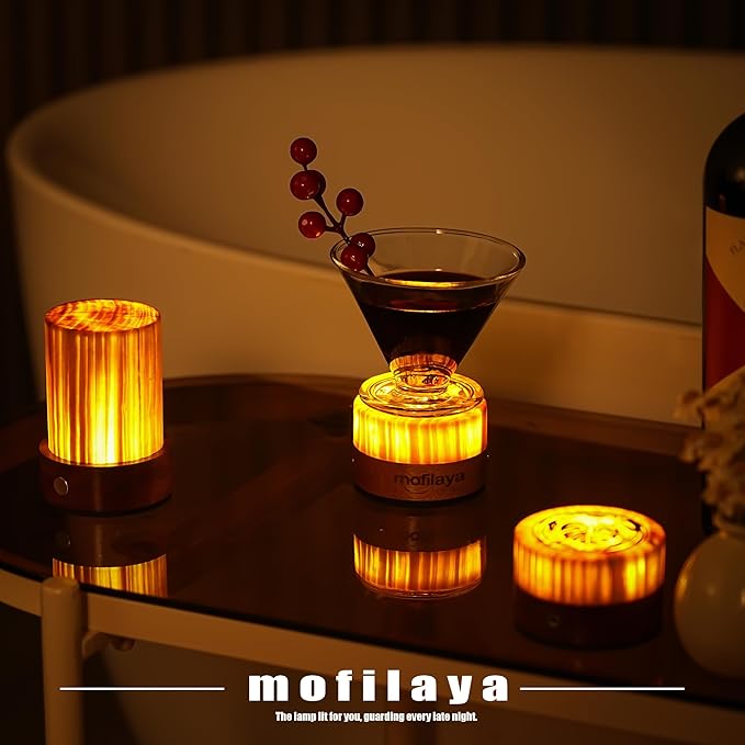 LED Night Light Bedside Mood Lamp Touch Wood Warm Light Festival Cordless Portable Table Lamp Restaurant Bedroom Bar Coffee Outdoor Camping Birthday Gifts for Women Mom Baby Kids (Short)