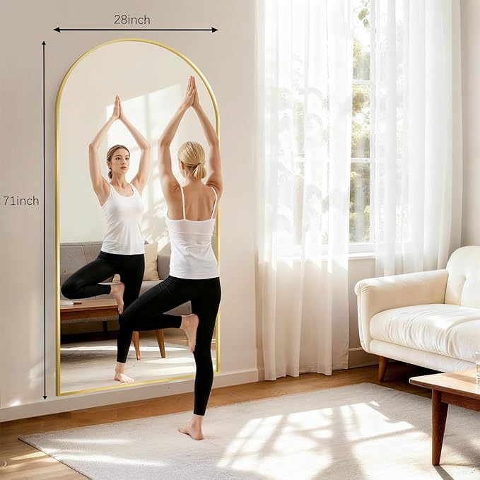 Mirror Full Length, 28"x71" Large Arched Floor Full Length Mirror with Stand, Room Decor Big Full Body Floor Mirror with HD Tempered Glass Aluminum Frame for Bedroom Living Room, Gold