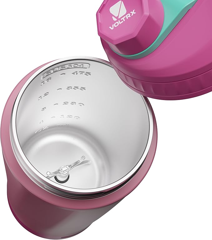 VOLTRX ChillMix Shaker Bottle Insulated Stainless Steel - USB C Rechargeable Electric Protein Shake Mixer, Shaker Cups for Protein Shakes and Meal Replacement, Radiant Rose, 16 oz