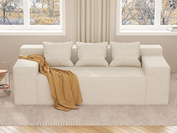 Modular Sectional Sofa, 3 Seater 105" Deep Seat Corduroy Lounge Sofa with Movable Cushions, Modular Couch for Small Spaces, Living Room, Bedroom, Apartment, Office - Beige