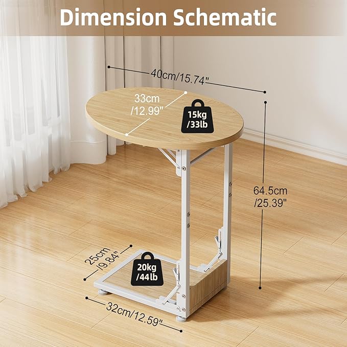 Elbourn Folding Side Table End Couch Tables, C-Shaped End Table for Living Room, Small End Table for Bedroom, Coffee Table(Nature Wood Color)