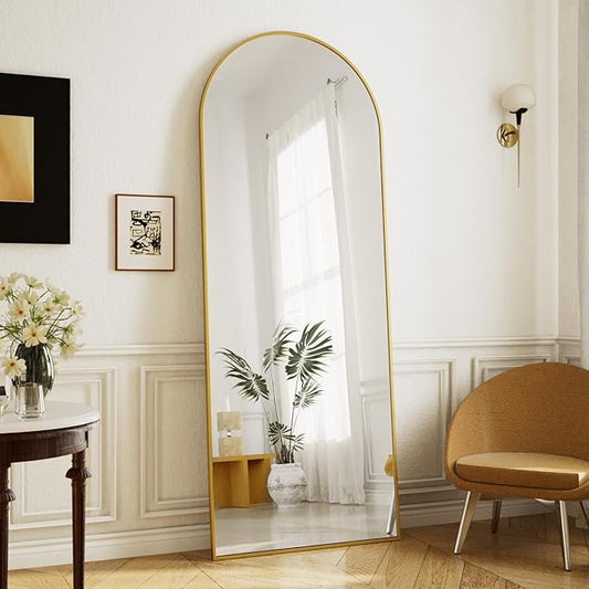 71 x 26 inch Arched Full Length Mirror - Full Body Floor Mirror, ShatterVue Tempered Glass, Standing, Leaning, Wall Mounted for Living Room, Bedroom, Gold