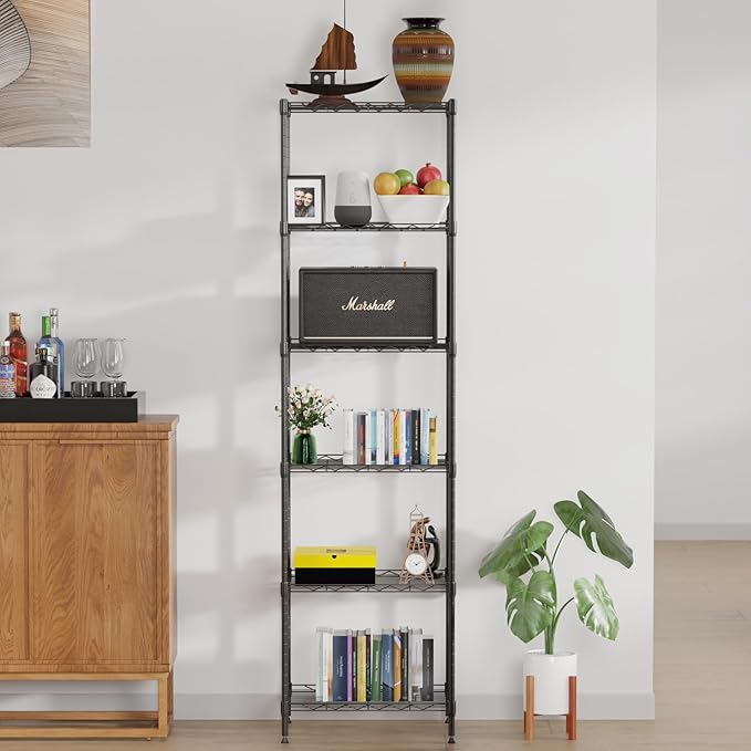 BestOffice 6-Shelf Storage Shelves, Adjustable Shelving Unit Wire Shelving Metal Shelves,11.8" D x 16.7" W x 63.6" H,Black