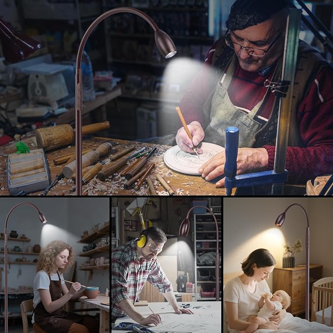 Reading Floor Lamp, 72" Tall LED Lamp with Flexible Gooseneck, Dimmable Zoomable Spotlight, Adjustable Color Beam Standing Lamp, Touch & Remote Control, Task Craft Living Room (Oil-Rubbed Bronze)