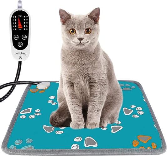 furrybaby Pet Heating Pad, Waterproof Dog Heating Pad Mat for Cat with Durable Anti-Bite Tube Indoor for Puppies Dogs Cats (1 Pack Green, 17 X 17in, Temp Adjustable)