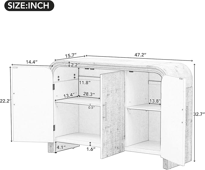 GDFStudio 47.2" Retro Curved Sideboard Storage Cabinet with Adjustable Shelves & Gold Handles, MDF Buffet Table Coffee Bars Cupboard for Living Room Dining Room Kitchen Entryway, Antique Black-2