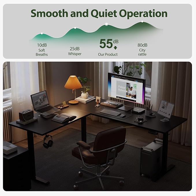 Agilestic L Shaped Standing Desk Adjustable Height, Electric Corner Standing Desk, 63 x 55 inch Sit Stand Computer Table with Splice Board, Gaming Table, Black