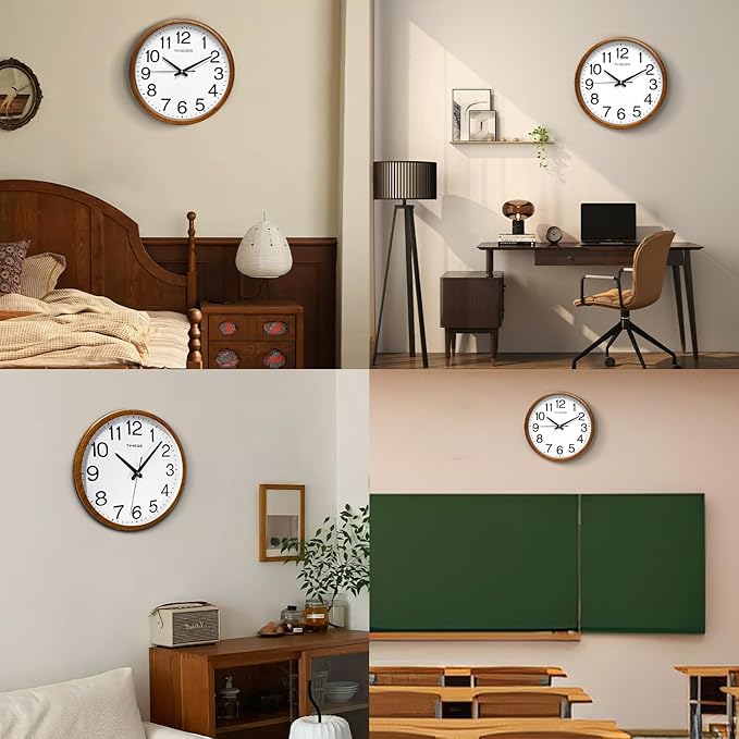 Wall Clock, Classic Wood Style Finish, 18 Inch Non-Ticking Silent Battery Operated Analog Clock, Ideal Retro Decor for Home, Bedroom, Living Room, Kitchen, Bathroom, Office(Wood Yellow)