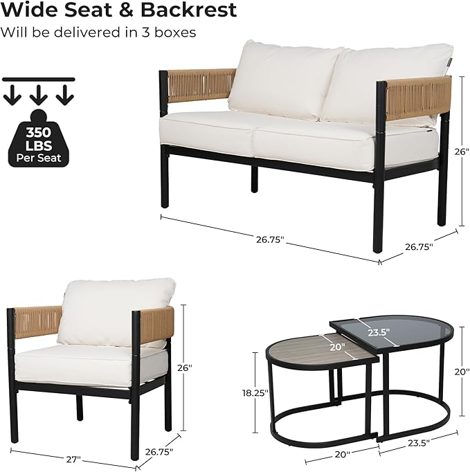 Grand patio 6-Piece Wicker Outdoor Furniture Set with Natural Thick Cushions and Coffee Table, Patio Sofa Conversation Set for Backyard, Balcony, Garden