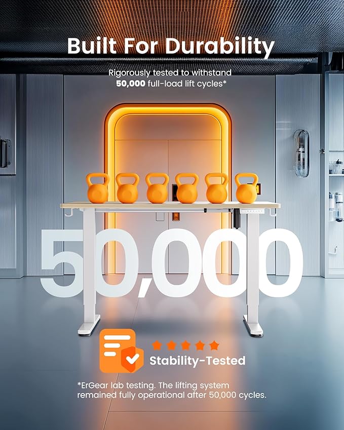 ErGear Height Adjustable Electric Standing Desk, 48 x 24 Inches Sit Stand up Desk, Memory Computer Home Office Desk with Two-Piece Desktop (Natural)