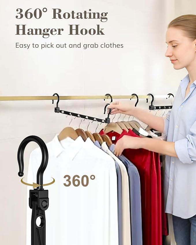 Space Saving Hangers for 96 Clothes, Reinforced Collapsible Hangers with 360° Swivel Hook, Hanger Hooks Space Saver for Closet Organizers and Storage, Dorm Room Essentials, Fully Assembled, Black