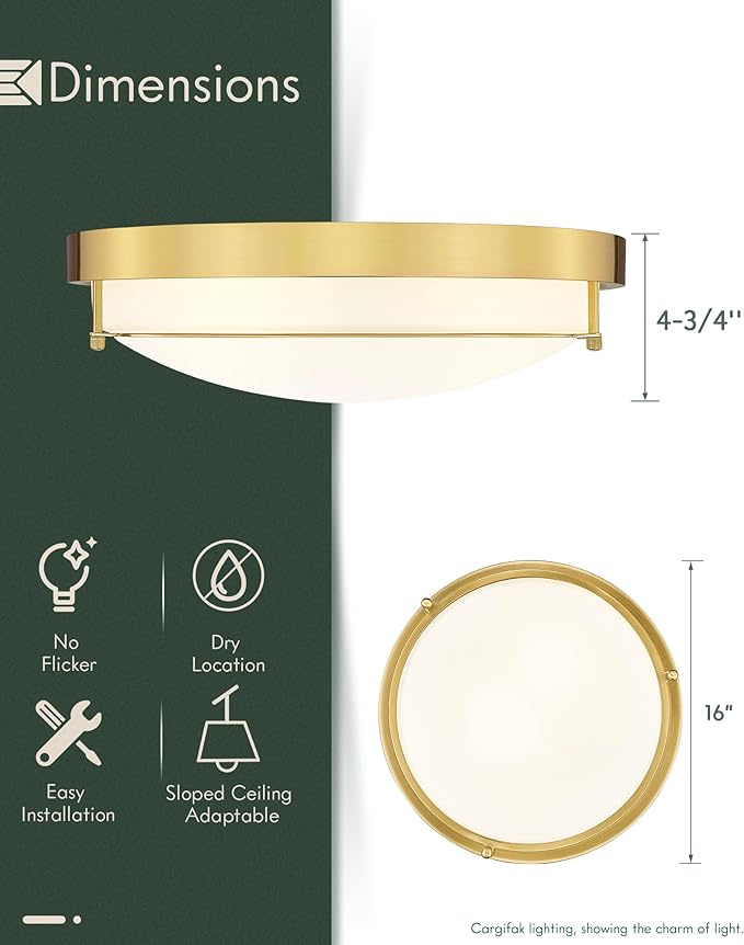 16 inch Flush Mount Light Fixture, 3-Light Modern Ceiling Light with Polished Gold Finish for Hallway Kitchen Laundry Bedroom, CL4822-3W-PG