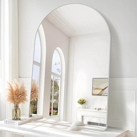 Arched Bathroom Mirror, 30"x48" Silver Arched Mirror for Bathroom, Wall Mounted Mirror, Silver Vanity Wall Mirror w/Metal Frame for Bedroom, Entryway, Living Room, Hanging or Leaning Against