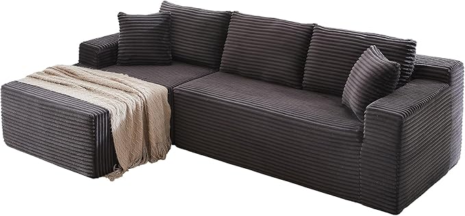 104 Inch Cloud Sectional Couch with L-Shape Chaise,Modern Upholstered Couches with Deep Seat,Corduroy Sponge Compressed Sofa for Living Room,No Assembly Required (Dark Grey)