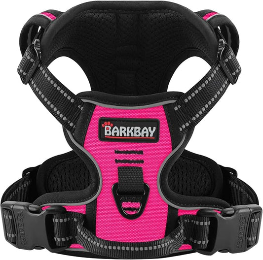 BARKBAY Dog Harness No Pull for Medium Dogs - Adjustable, Reflective, Comfortable, No Choke, Heavy-Duty - Perfect for Outdoor Training, Walking, and Hiking - Strong & Durable - M & Pink