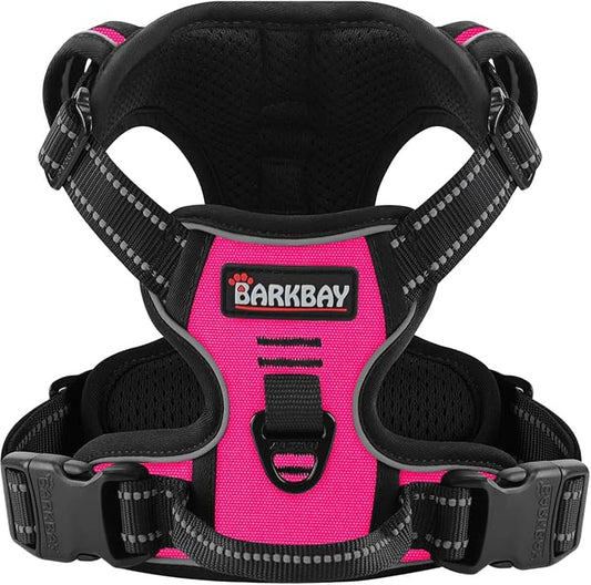 BARKBAY No Pull Pet Harness Dog Harness Adjustable Outdoor Pet Vest 3M Reflective Oxford Material Vest for pink Dogs Easy Control for Small Medium Large Dogs (XL)