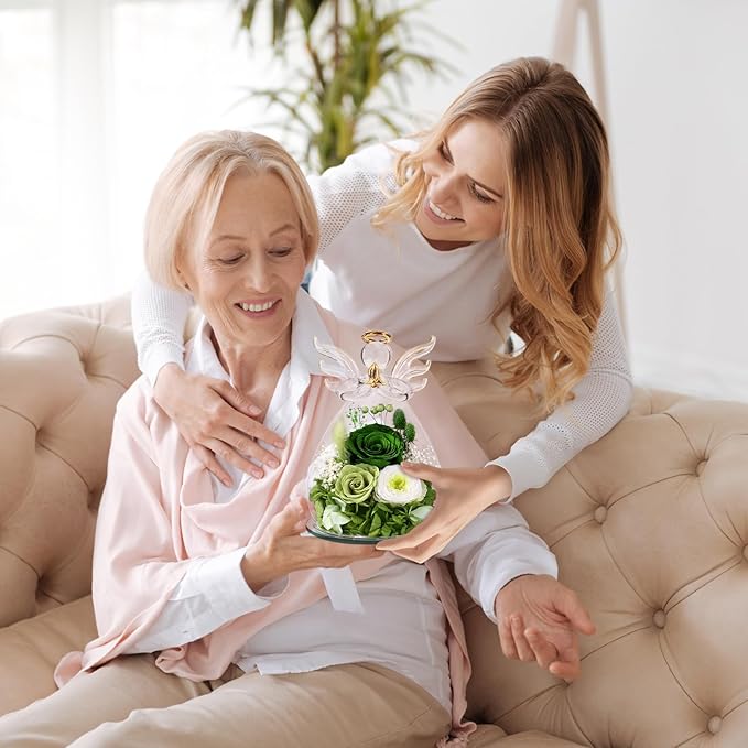 Birthday Gifts for Women Mom Preserved Roses in Glass Angel Figurines Fresh Flowers for Delivery Forever Flowers Eternal Rose Christmas for Grandma Sister Wife Her from Daughter