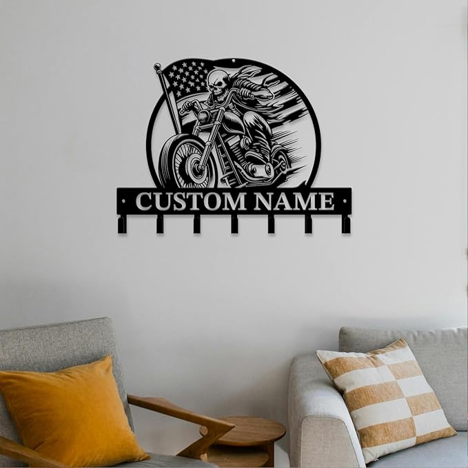 magilab Personalized Custom Name Motorcycle Keys Hooks,Metal Art Clothes Hooks, Motorcycle Lover Wall Home Storage Decorative,Key Holder Hooks for Wall (Style J)