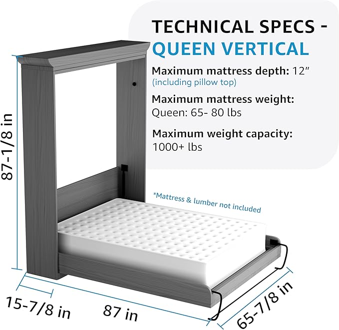 Create-A-Bed Queen Size Deluxe Murphy Bed Kit, Vertical