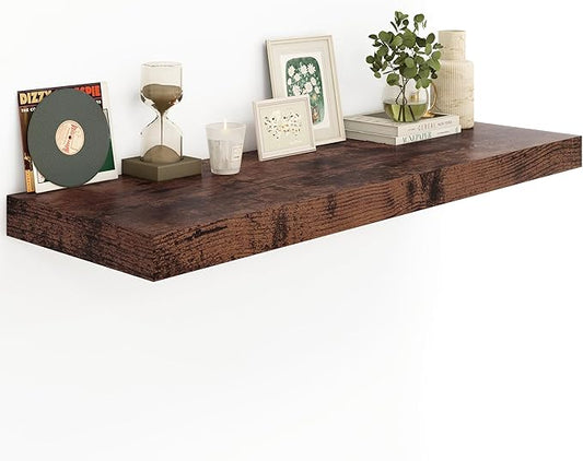 Heimlove 12" Deep Floating Shelves for Wall Shelf Over Toilet Wall Mounted Farmhouse Long 55 inches Set of 1, Farmhouse Shelves with Invisible Brackets for Living Room, Kitchen, Bedroom,Rustic Brown
