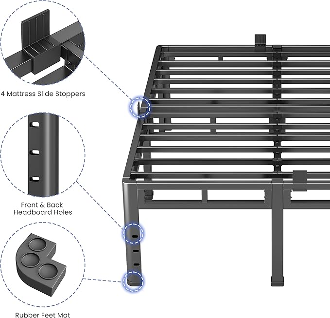 NKZ 24 Inch Full Size Bed Frame, Metal Bed Frame & Box Spring 2 in 1 Platform with Round Corner Legs, 4000Lbs Heavy Duty Metal Frame, Mattress Slide Stopper, Headboard Hole, Noise-Free, Easy Assembly