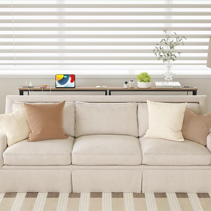 ELYKEN 5.9" Narrow Console Sofa Table with Power Outlets, Total 39.4” Long Behind Couch Table with Charge Station and 6.5’ Extension Cord for Living Room, 5.9" D x 39.4”W x 29.5”H, White Oak