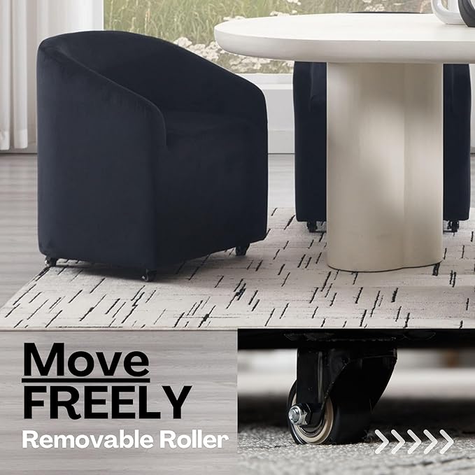 Modern Upholstered Dining Chair with Swivel Casters, Velvet Barrel Back Accent Side Chair for Dining Room Living Room, Black