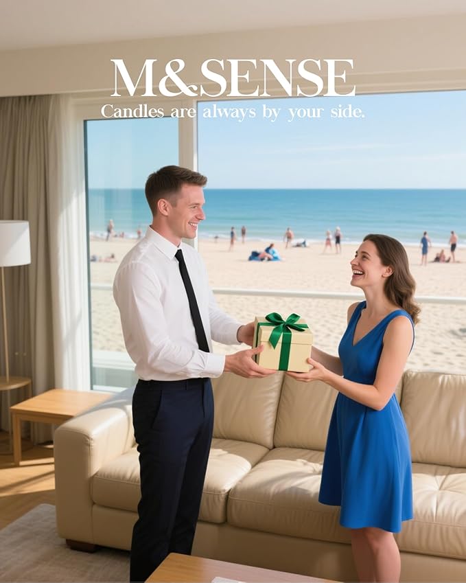 M&SENSE Oceanic Breeze Scented Candles Large Summer Candle, Beach Soy Candles 21.2oz 120 Hour Slow Burning,Aromatherapy Candle for Stress Relief Meditation Relaxing