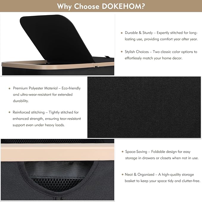 DOKEHOM 160L Double Laundry Basket with Removable Lid and Laundry Bags, Large Collapsible Laundry Hamper with 2 Sections (Black)