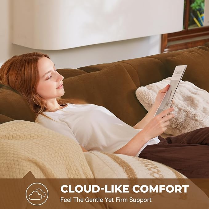 107" Boneless Couch with L - Shaped Chaise, Modern Chenille Modular Sectional Sofa with Tufted Design, Comfy Upholstered Sofa, No - Assembly Sectional Couch, Brown