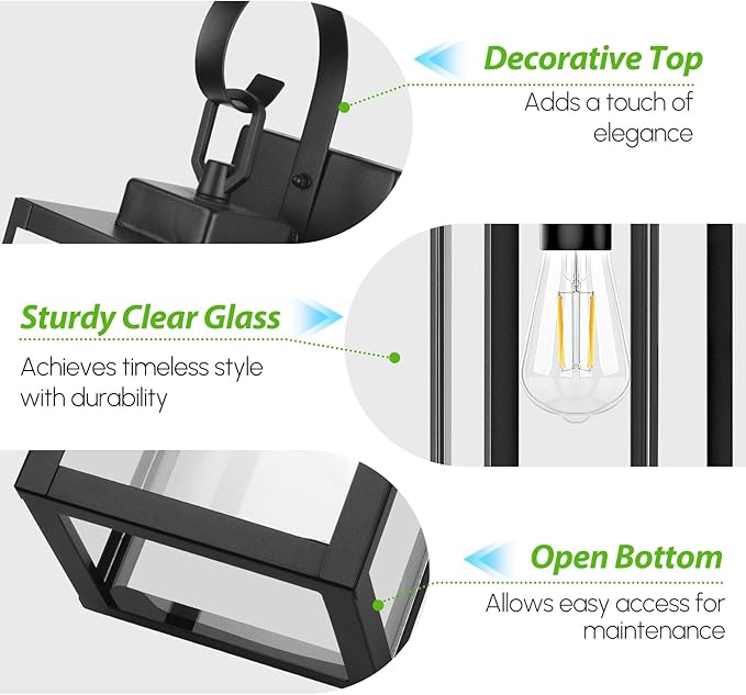 BesLowe 16.5“ Outdoor Wall Light Fixture, Exterior Lighting Fixture Wall Mount, Waterproof Porch Light Outdoor Wall Sconce Lantern, Outside Light for House Front Door Garage, Black