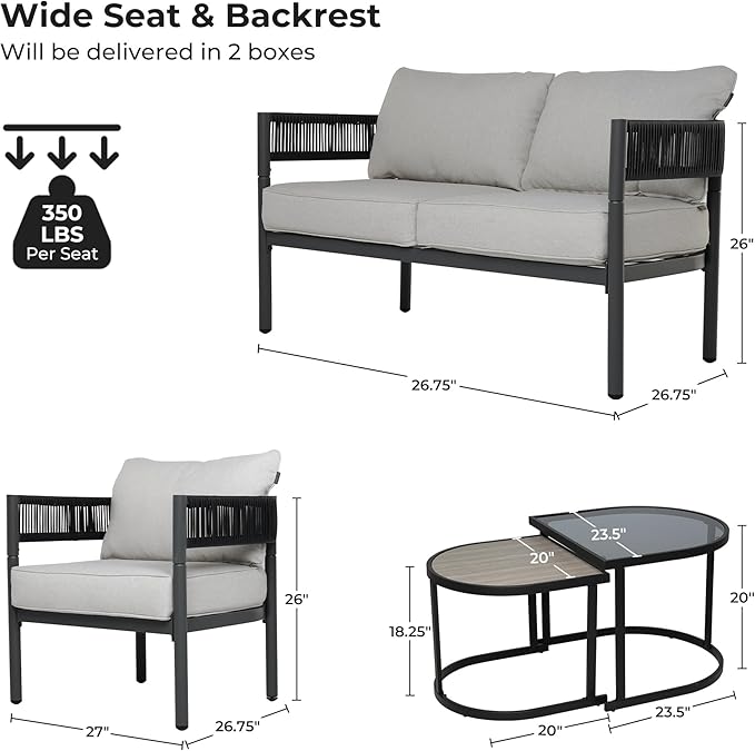 Grand patio 5-Piece Outdoor Furniture Set, 4 Seats Wicker Sofa Conversation Set with Thick Cushions and Coffee Table, for Backyard, Balcony, Garden (Beige)