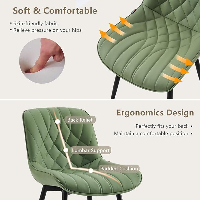 YOUNUOKE Dining Chairs Set of 2 Mid Century Modern Kitchen Chair Comfortable Upholstered Faux Leather Dinner Chairs for Kitchen Dining Room, Olive