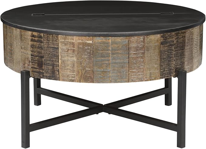 Modern Contemporary Round Lift Top 34.4" Coffee Table with Storage and Hidden Compartment, Farmhouse Coffee Table with Metal Legs for Living Room, Reception Room Rustic Vintage