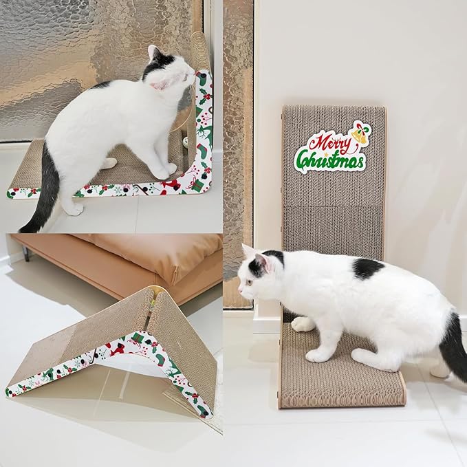 Cardboard Cat Scratcher, 23.6 Inch L Shaped Vertical Cat Scratching Board, Wall-Mount Cat Scratchers for Indoor Cats (Colorful, 2pcs)
