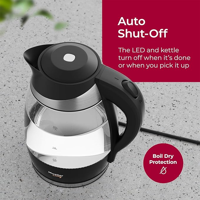 Mueller Living Electric Kettle, Electric Tea Kettle for Boiling Water, 1500W SpeedBoil with Automatic Shutoff, 1.8L Cordless with LED Light, Borosilicate Glass Tea Kettle Pot Water Heater, BPA Free
