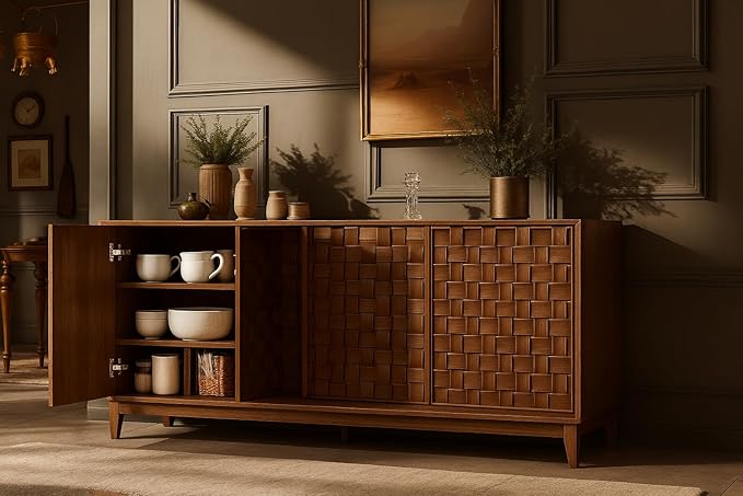 COLAMY Modern Sideboard Buffet Cabinet with Storage, Adjustable Shelves & Anti-Tip Kit, Doors with Gold Handles, Sturdy Engineered Wood Buffet Table for Dining Room, Living Room, or Entryway