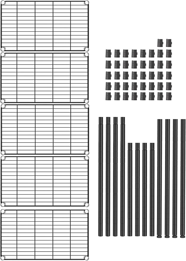 SINGAYE Shelf Wire Shelving Adjustable Storage Shelves Rack Standing Units for Kitchen Closet Laundry Bathroom Organizers Metal Pantry Narrow Mesh Gaps 12" D x 22" W x 59" H Black