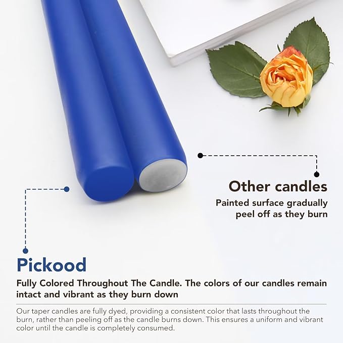 New Burning Formula Unscented Dripless 10-Inch Taper Candles Set of 12 - Dark Blue, for Wedding, Dinner - Smokeless, Long Burning - Hand Poured, Colored Tall Candlesticks - Azul Oscuro