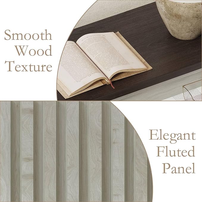 BON AUGURE Entryway Table with Storage, 47In Console Table with 2 Drawers, Two-Tier Sofa Console Tables for Living Room, Modern Hallway Tables, Walnut and Washed Grey Oak