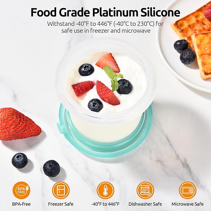 U-Taste 1 Cup Silicone Food Container: Small Kitchen Storage with Airtight Lid, Freezer & Microwave Safe, Fruit Box with Date Marking Circle, Clear Stackable for Meal Prep Portion (Set of 2, Aqua Sky)