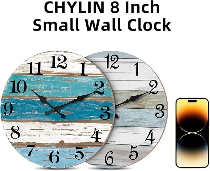 CHYLIN Wall Clock, Silent Non Ticking Battery Operated, Rustic Coastal Country Clock Decorative for Bathroom Kitchen Bedroom 8