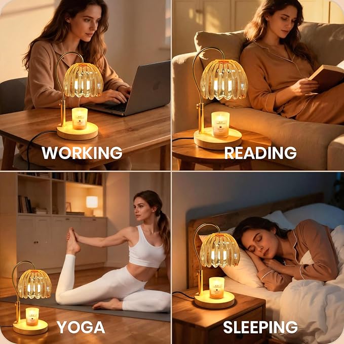 Candle Warmer Lamp with Timer & Dimmer, Height Adjustable Electric Candle Lamp Warmer for Scented Jar Candles with 2 Bulbs, Modern Home Decor Gifts for Women Mom